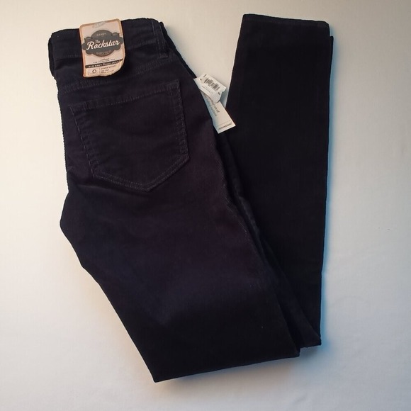 NWT Old Navy Corduroy Jeans Size 0 The Rockstar Low Rise Skinny Leg Black - Picture 1 of 9